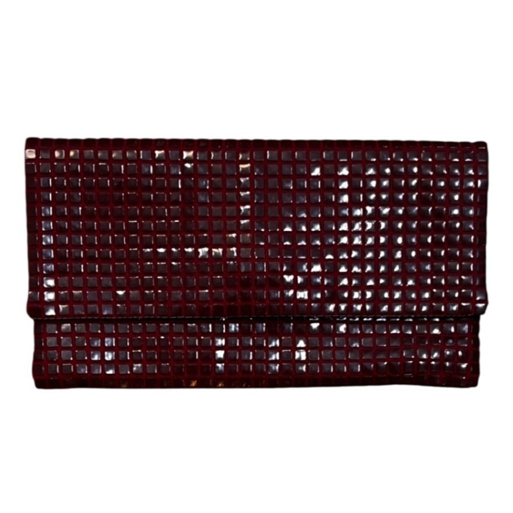 ❤️NWOT Burgundy Wine Grid Tile Mosaic Envelope Clutch Bag Magnetic Closure